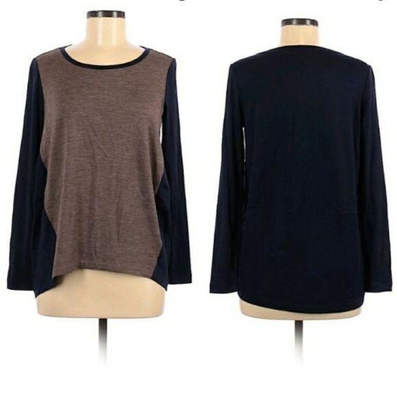 Lafayette 148 Wool Scoop Neck Long Sleeve Color Blocked Baseball Jersey Sz M - Picture 1 of 11